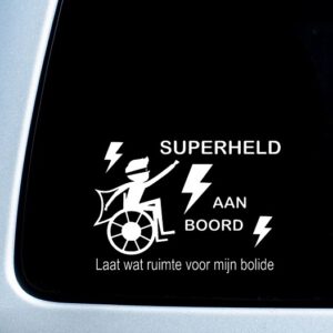 Autosticker ‘Superheld aan boord’ – bliksem – 20x27cm